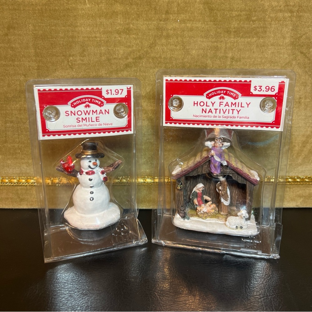 Holiday Time Holy Family Nativity & Snowman Smile Christmas Village Decoration